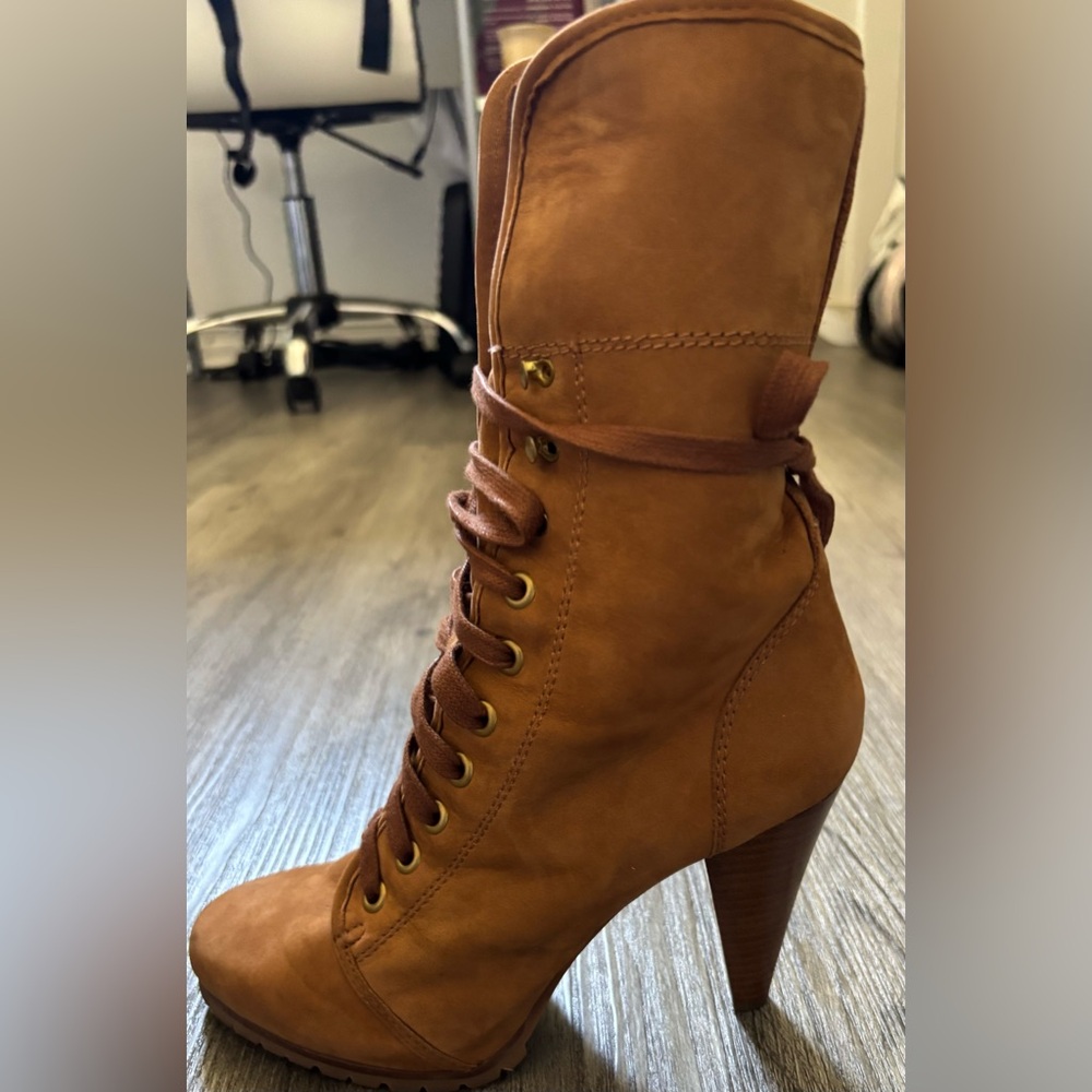 Steve Madden Brown Lace-Up Boots with Tapered Heel